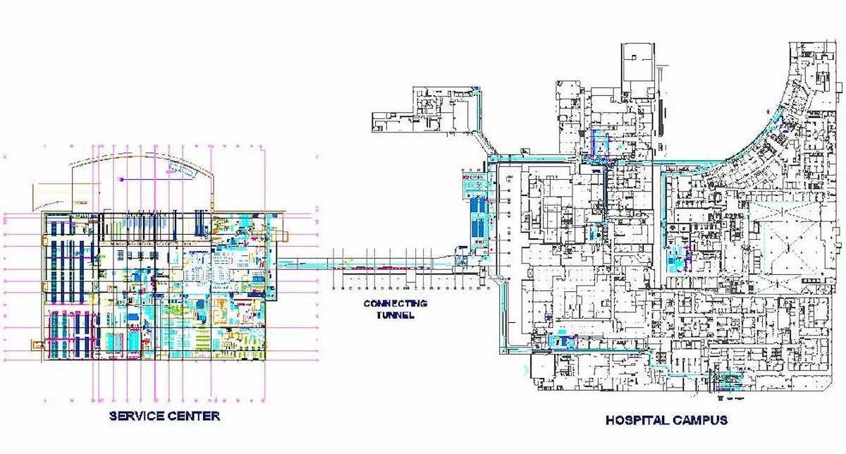 Sơ đồ quy hoạch tuyến đường robot tự hành AGV tại bệnh viện Cleveland Clinic.