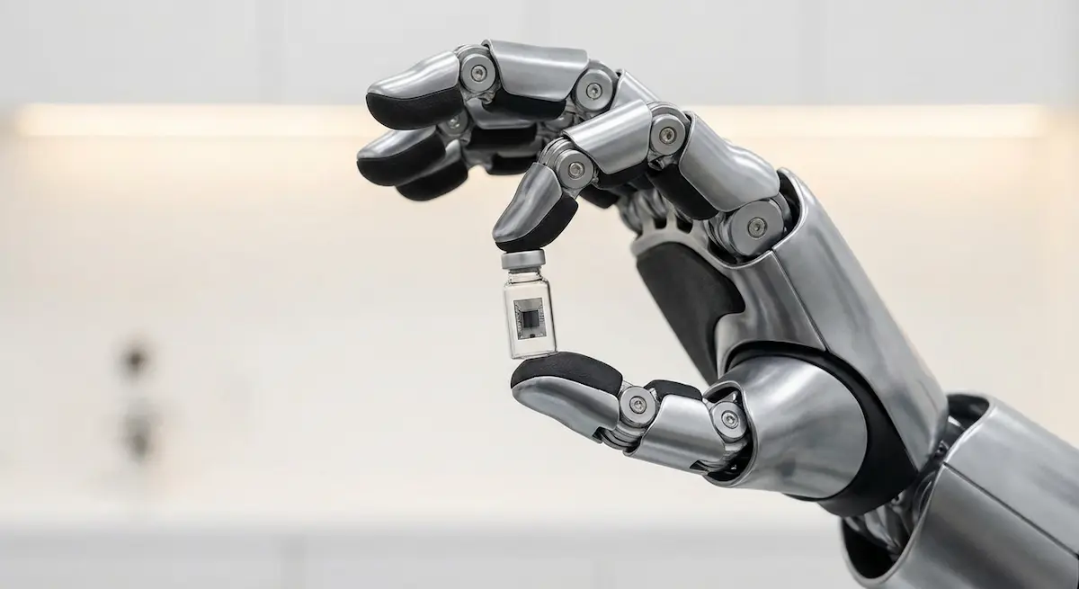 Cận cảnh bàn tay Gen 3 của robot Tesla Optimus Gen 2 ứng dụng cảm biến xúc giác Tactile Sensors.