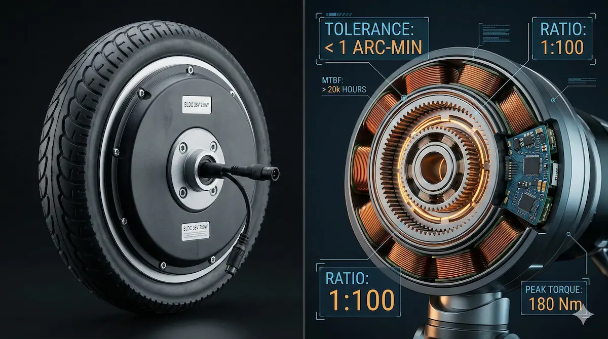 So sánh chi tiết kỹ thuật giữa động cơ bánh xe hoverboard giá rẻ và bộ truyền động sóng hài Strain Wave Gear chính xác cao cho robot.