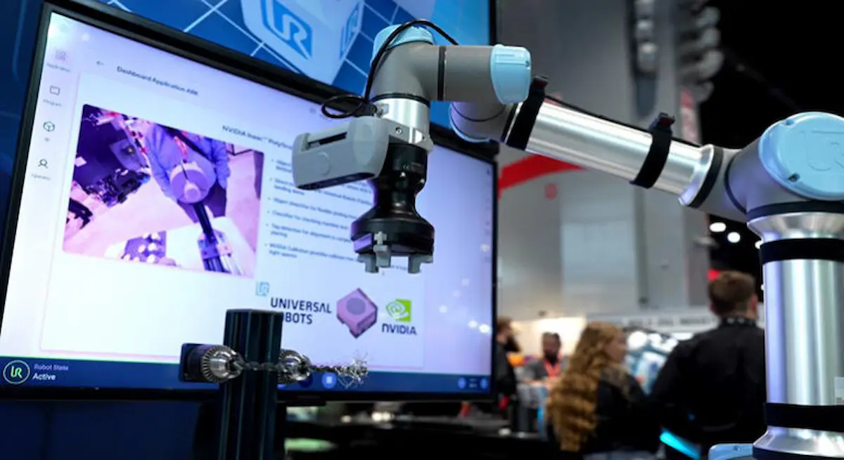 Cánh tay robot Universal Robots ứng dụng hệ sinh thái AI của NVIDIA tại sự kiện ROSCon 2024.