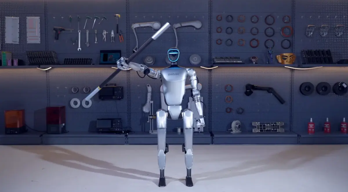 Robot Unitree G1 trinh dien mua con nhi khuc chung minh do ben khop co khi.