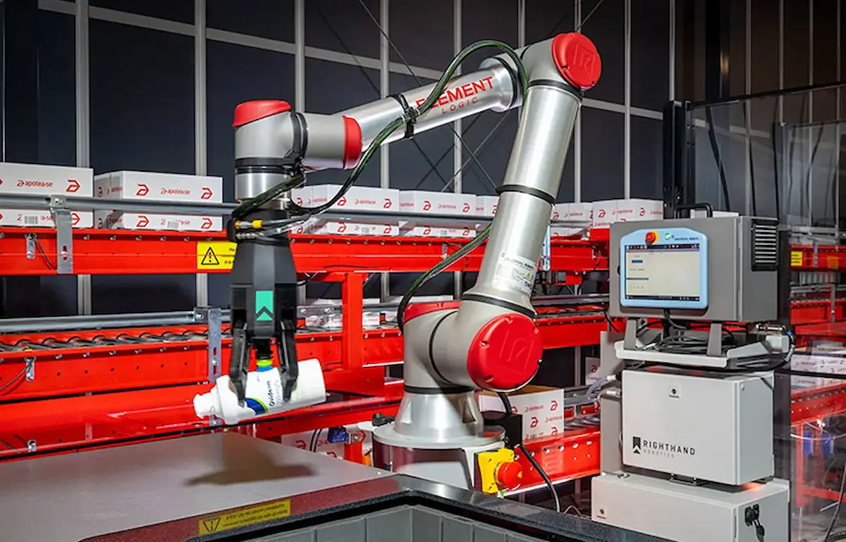 Năng suất thực chiến của robot gắp hàng RightHand Robotics RightPick tại kho dược phẩm Apotea, minh họa bài toán tối ưu định biên nhân sự. robot gắp hàng RightPick